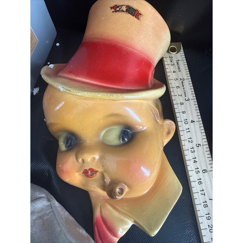 Antique/Vintage Boy & Girl‎ Head String Holders Chalkware Wall Plaques